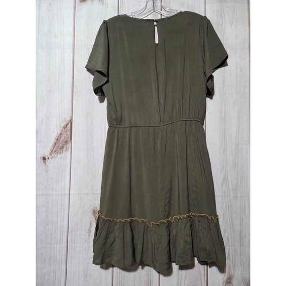 Savanna‎ Jane Olive Green Floral Embroidered Tiered Ruffle Dress Size Medium - Picture 2 of 8
